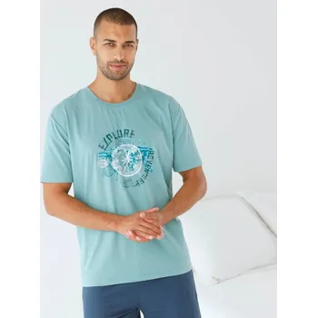 Pánské oblečení Pyžamové tričko s potiskem vpředu a krátkými rukávy bledě modrá 97/106