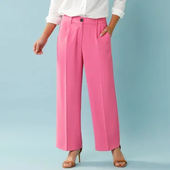 Dámské kalhoty Splývavé široké kalhoty pro malou postavu růžová 42