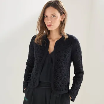 Dámský svetr Ažurový svetr bez zapínání černá 38/40
