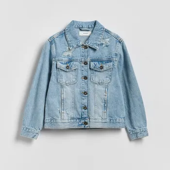 Dívčí oblečení Reserved - Džínová bunda se sepraným efektem - modrá - 344HN-50J - 344HN-50J-146