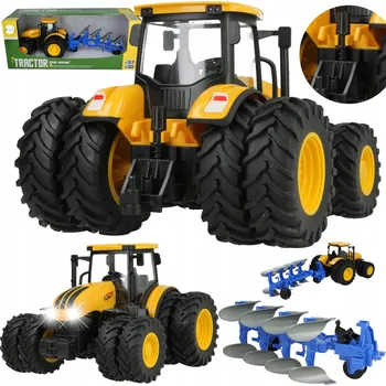 autíčko Velký Traktor Zemědělský s Pluhem Dvojitá Kola Světla Zvuky 1:24