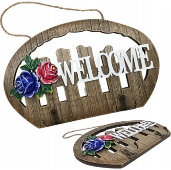 Věšák OZDOBNÝ VĚŠÁK NA KLÍČE A OBLEČENÍ WELCOME RUSTIKÁLNÍ RETRO 27x17 CM