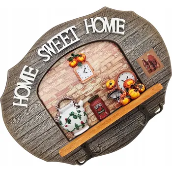 Věšák OZDOBNÝ VĚŠÁK NA KLÍČE, OBLEČENÍ HOME SWEET HOME RUSTIKÁLNÍ 27x21 CM