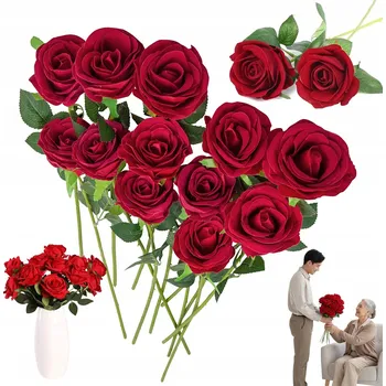 umělá květina 12 UMĚLÝCH ČERVENÝCH RŮŽÍ 50 CM DEKORACE SVATBA ROMANTICKÁ