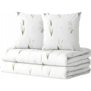 Povlečení Povlečení biała zielona kłosy trawy liście 160x200 bavlněné Produkt PL