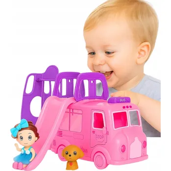 Panenka OBYTNÝ VŮZ PRO PANENKY MOBILNÍ PANENKA AUTO BUS PES HOUPAČKA 71022-22 RŮŽOVÝ