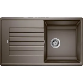 Granitový dřez Tento dřez má moderní design s jasnými, rovnými liniemi a vnějším obrysem zvýrazněným úzkým okrajem, který poskytuje prostornou mísu pro pohodlnou práci. Charakteristická římsa baterie funguje jako rám, který zvětšuje odkapávač, čímž zvyšuje funkčnost i s