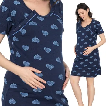Dámská noční košile NOČNÍ těhotenská noční košilka bez zipů NA KOJENÍ a porod, vyrobená z bavlny, velikost L