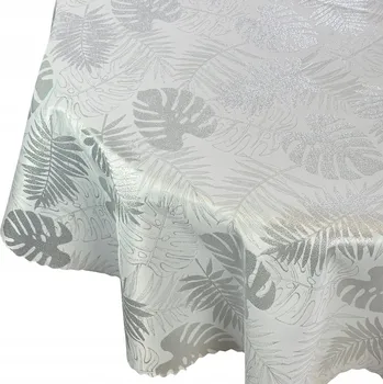 ubrus Ubrus Odolný proti Skvrnám na Stůl Listy Monstera Bílý Stříbrný Kulatý prům. 100 cm