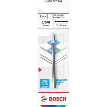 Vrták Bosch Sada vrtáků CYL-9 Soft Ceramic, 5 × 70; 6 × 80; 8 × 80 mm, 3 ks Professional (2608707354)