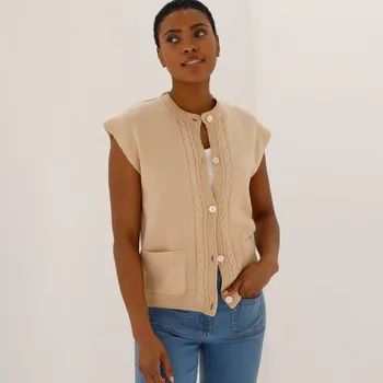 Dámská vesta Propínací vesta z úpletu se vzorem béžová 50