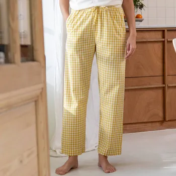 Dámské pyžamo Pyžamové široké kostkované kalhoty žlutá 36