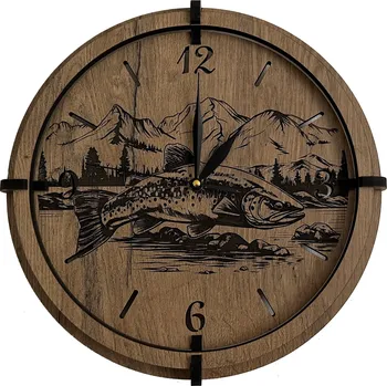 Hodiny Li-Go "Pstruh" Dřevěné hodiny 32 cm provedení povrchu: dub světlý