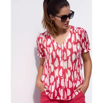 Dámská halenka Voálová halenka na knoflíčky s potiskem režná/červená 48