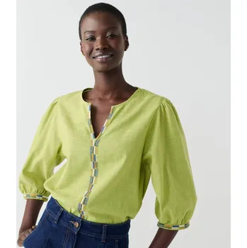 Dámská halenka Jednobarevná halenka s výšivkou a 3/4 rukávy anýzová 46