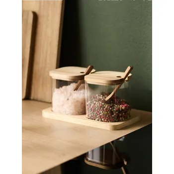 Dóza na potraviny Sinsay - Sada skleněných dóz na potraviny s dřevěnými víčky a lžičkami - clear - 209HO-CLR - 209HO-CLR-ONE