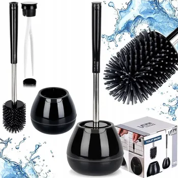 WC štětka WC štětka Vilde černá, volně stojící, silikonová, s nádobkou