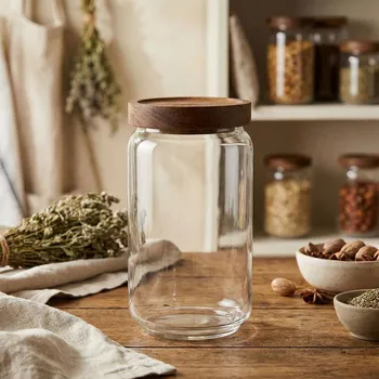 LA PORCELLANA BIANCA LIBECCIO 700 ml - vzduchotěsná skleněná dóza s víčkem z akáciového dřeva