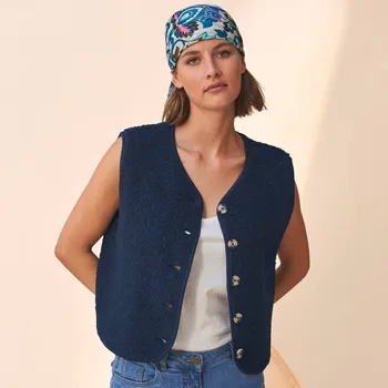 Dámská vesta Buklé vesta na knoflíčky nám.modrá 54