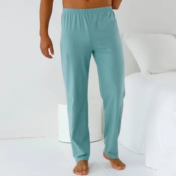 Pánské oblečení Jednobarevné pyžamové dlouhé kalhoty bledě modrá 56/58