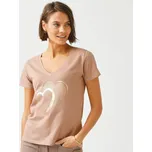 Tričko s výstřihem do V, krátkými rukávy a potiskem srdce vpředu hnědošedá světlá 54