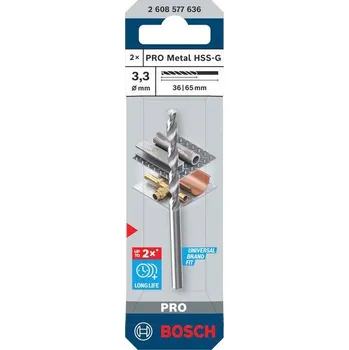 Vrták Bosch Vrták do kovu PRO Metal HSS-G, 3,3 × 36 × 65 mm Professional (2608577636)
