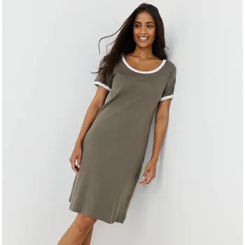 Dámské šaty Jednobarevné krátké žerzejové šaty khaki/bílá 42/44