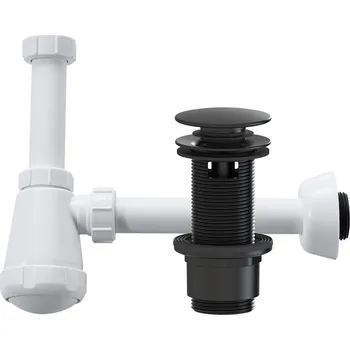 Sifon CERANO - Sifon umyvadlový - DN32-50/250 mm - bílá lesklá s výpustí click-clack s přepadem - plast - 67/82mm - černá matná