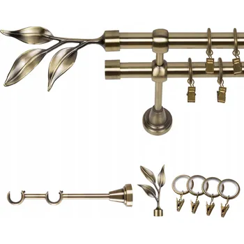 Garnýž GARNÝŽ KOVOVÝ DVOJITÝ 140 CM 19 MM ZLATÁ ANTIK BAVARO KOLEČKA SE ŽABKAMI