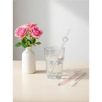 Sinsay - Skleněná brčka se srdíčkem a kartáčkem na čištění 3 pack - růžová - 184HL-30X - 184HL-30X-ONE