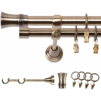 Garnýž GARNÝŽ KOVOVÝ DVOJITÝ 240 CM 19 MM ZLATÁ ANTIK PRINCE, KROUŽKY SE ŽABKAMI