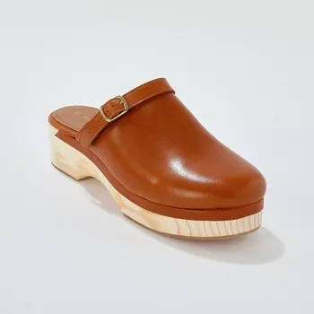 Dámská obuv Kožené dřeváky na platformě karamelová 37