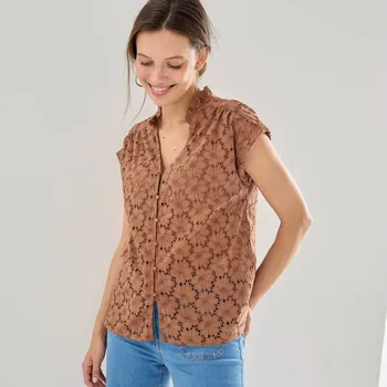 Madeirová halenka s výstřihem do V oříšková 42