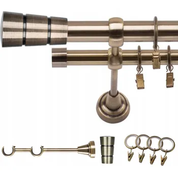 Garnýž GARNÝŽ KOVOVÝ DVOJITÝ 160 CM 19 MM ZLATÁ ANTIK VÁLEC KOLEČKA SE ŽABKAMI