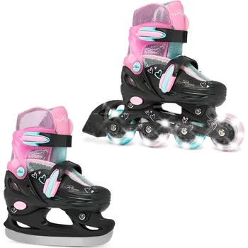 RAVEN Kolečkové brusle 2v1 Raven Loret Glitter svítící kola LED 30/33 RŮŽOVÁ|ZELENÁ|ČERNÁ