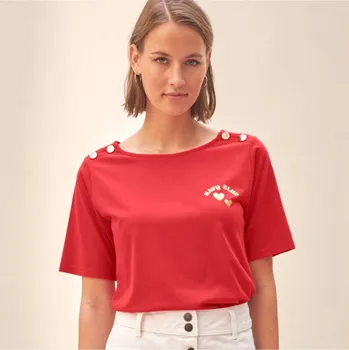 Dámské tričko Tričko s ozdobnými knoflíčky na ramenou červená 46/48