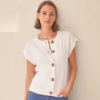 Dámská halenka Propínací úpletová halenka s krátkými rukávy bílá 42/44