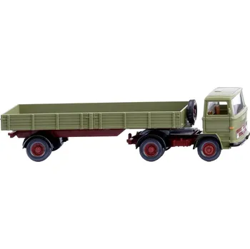 Modelová železnice Wiking 051003 H0 model nákladního vozidla Mercedes Benz Kladkostroj na plošiny, barva zelená