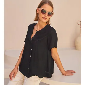 Dámská halenka Vzdušná halenka s krátkými rukávy černá 40