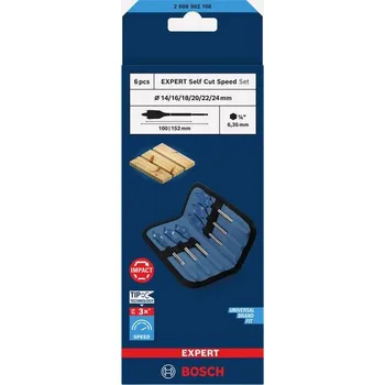 Vrták Bosch Sada plochých vrtáků EXPERT Self Cut Speed, 14/16/18/20/22/24 mm, 6 ks Professional (2608902108)