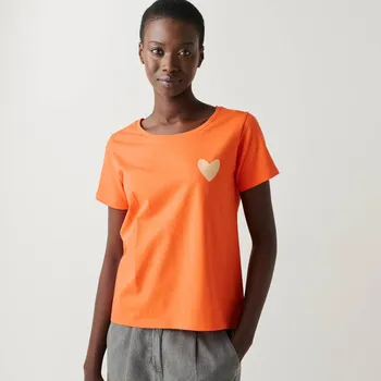 Jednobarevné tričko s potiskem zlatého srdíčka oranžová 42/44