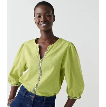 Dámská halenka Jednobarevná halenka s výšivkou a 3/4 rukávy anýzová 44