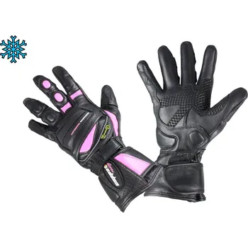 Moto rukavice Rukavice moto&nbsp;CATALUNYA dámské kožené dlouhé černá/růžová XL