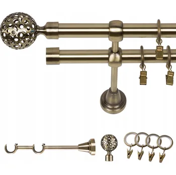 Garnýž GARNÝŽ KOVOVÁ DVOJITÁ 340 CM 19 MM ZLATÁ ANTIK MOON, KROUŽKY SE ŽABKAMI
