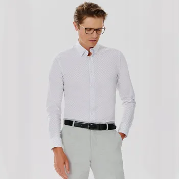 Pánská košile Bílá pánská košile s jemným vzorem ze 100% bavlny PAKO LORENTE vel M