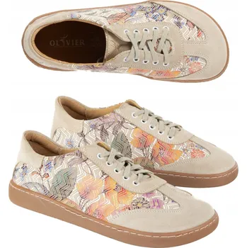 Dámské tenisky Dámské barefoot kožené boty Olivier Eliza s květinami béžové 42