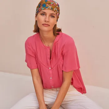 Dámská halenka Vzdušná halenka s krátkými rukávy růžová 36