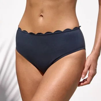 Dámská móda Plavkové jednobarevné kalhotky maxi Gaona s vlnkovaným zakončením černá 36