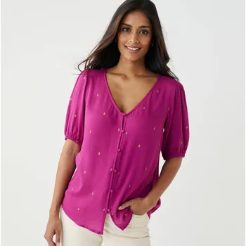 Halenka na knoflíčky se zlatavým potiskem purpurová/zlatá 54