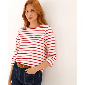 Dámské tričko Proužkované tričko s 		3/4 rukávy režná/červená 42/44